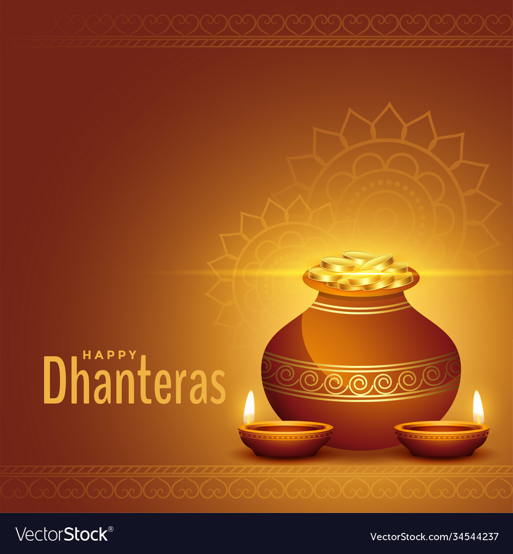 Decorative happy dhanteras golden background Vector Image