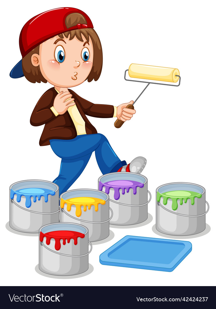 Little girl with buckets of paints Royalty Free Vector Image