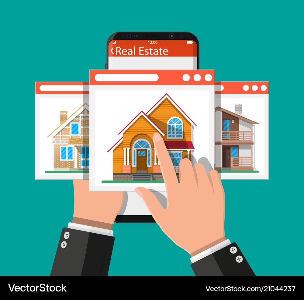 Mobile smart phone with real estate app Royalty Free Vector