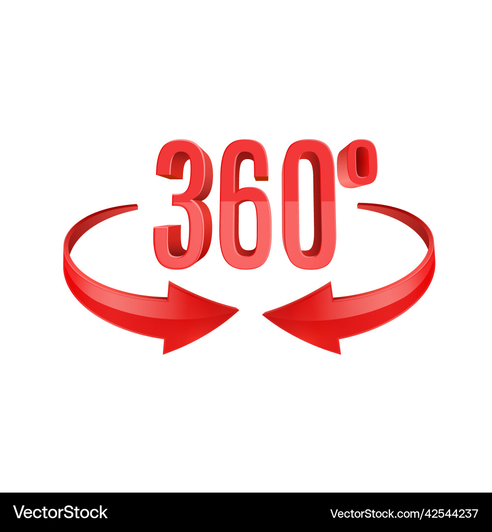 Red glossy 3d arrow 360 sing icon Royalty Free Vector Image