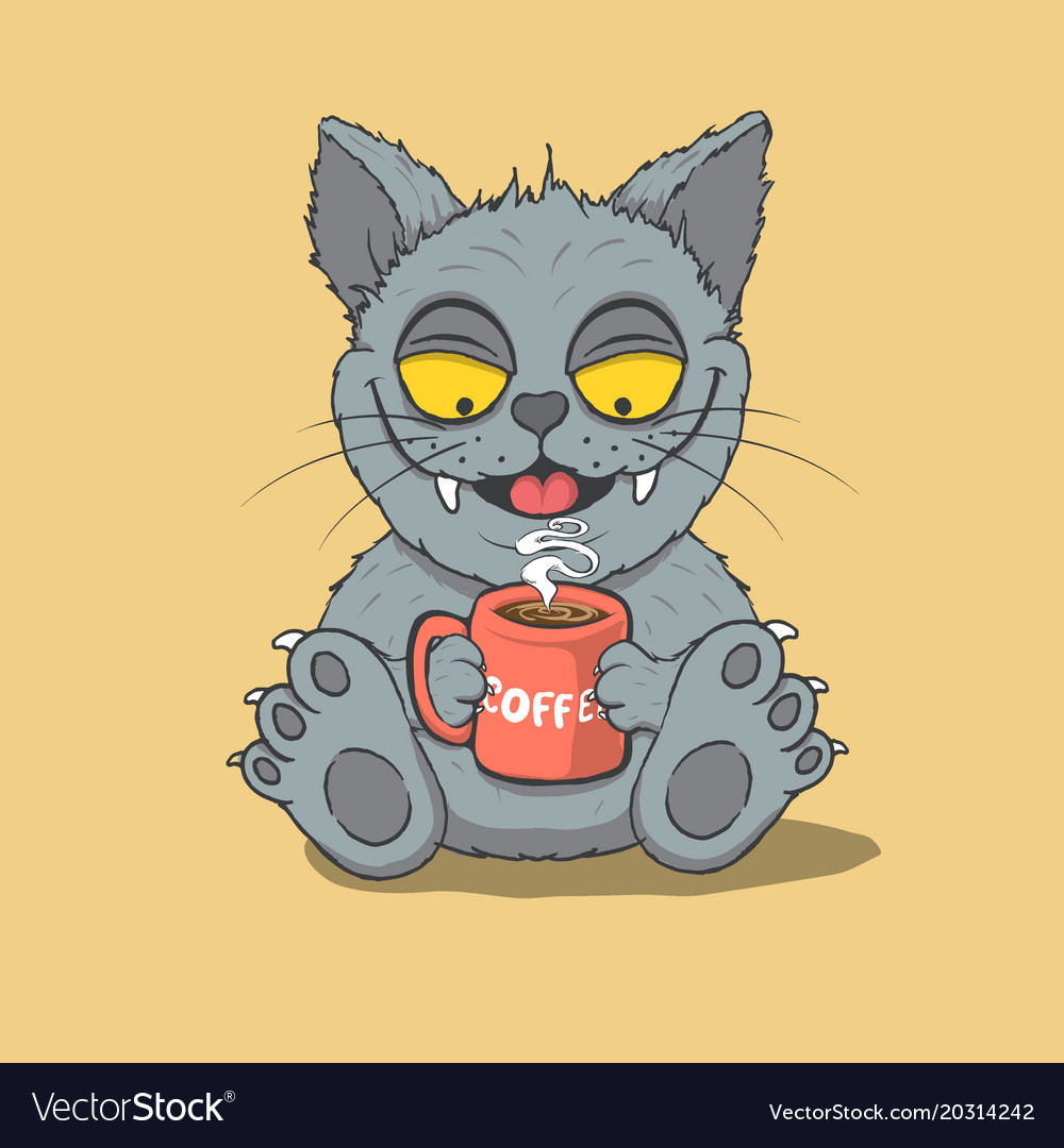 Happy Cat Drinks A Coffee Royalty Free Vector Image