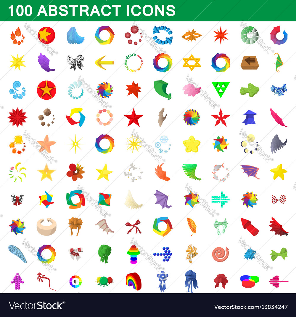 100 abstract icons set cartoon style Royalty Free Vector