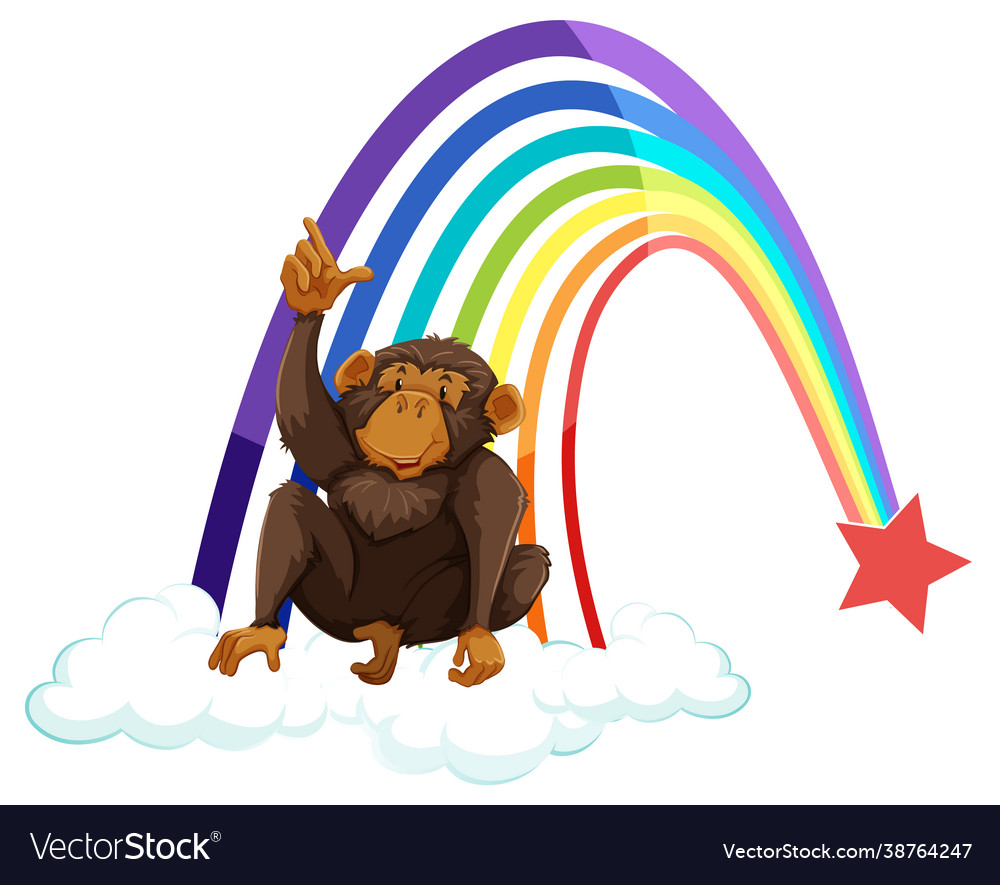 A monkey on cloud with rainbow white Royalty Free Vector