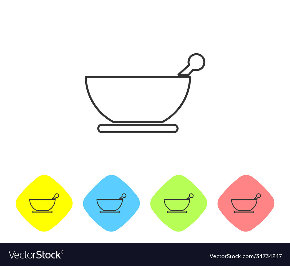 Grey line mortar and pestle icon isolated on white