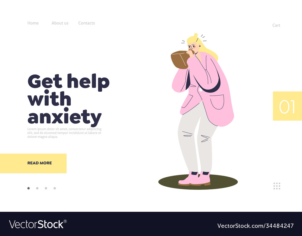 Help with anxiety landing page cartoon woman