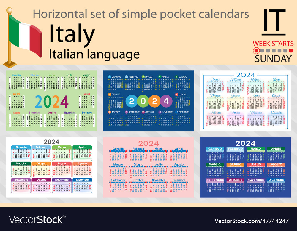 Italian horizontal set of pocket calendar Vector Image