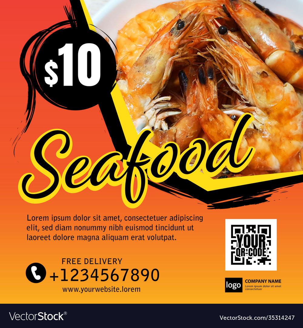 Seafood banner for social media post template Vector Image