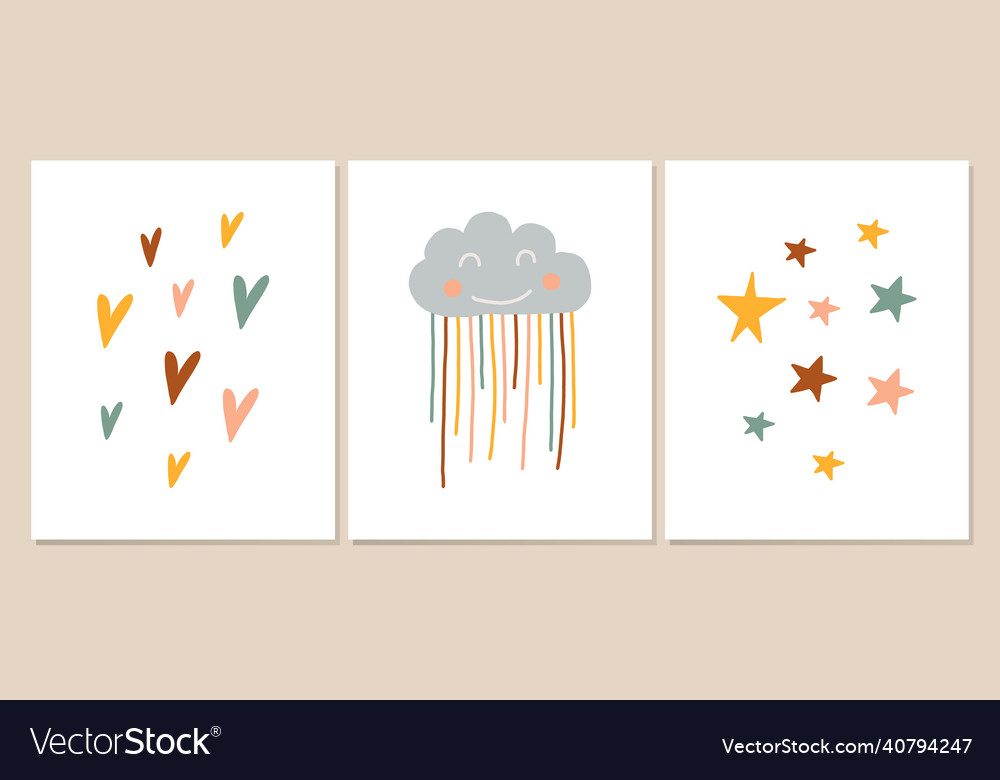 Set of posters with stars heart and cloud Vector Image