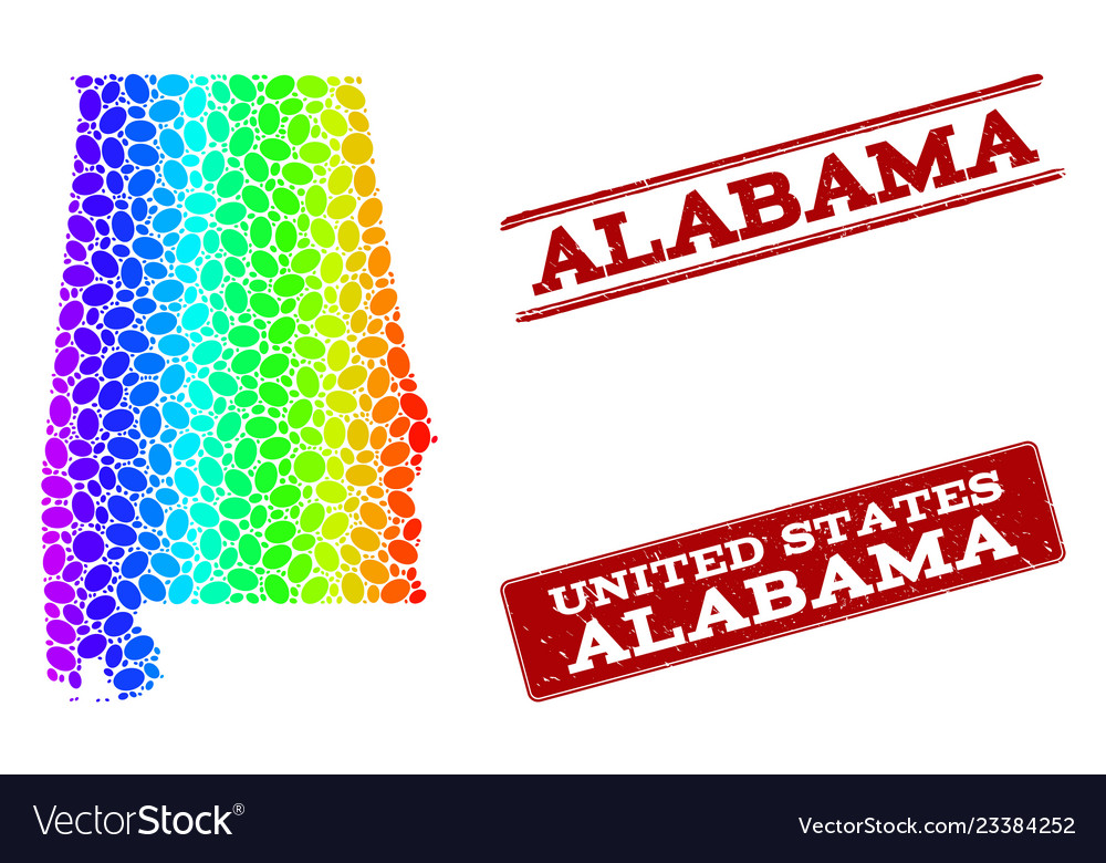 Dotted spectrum map of alabama state and grunge