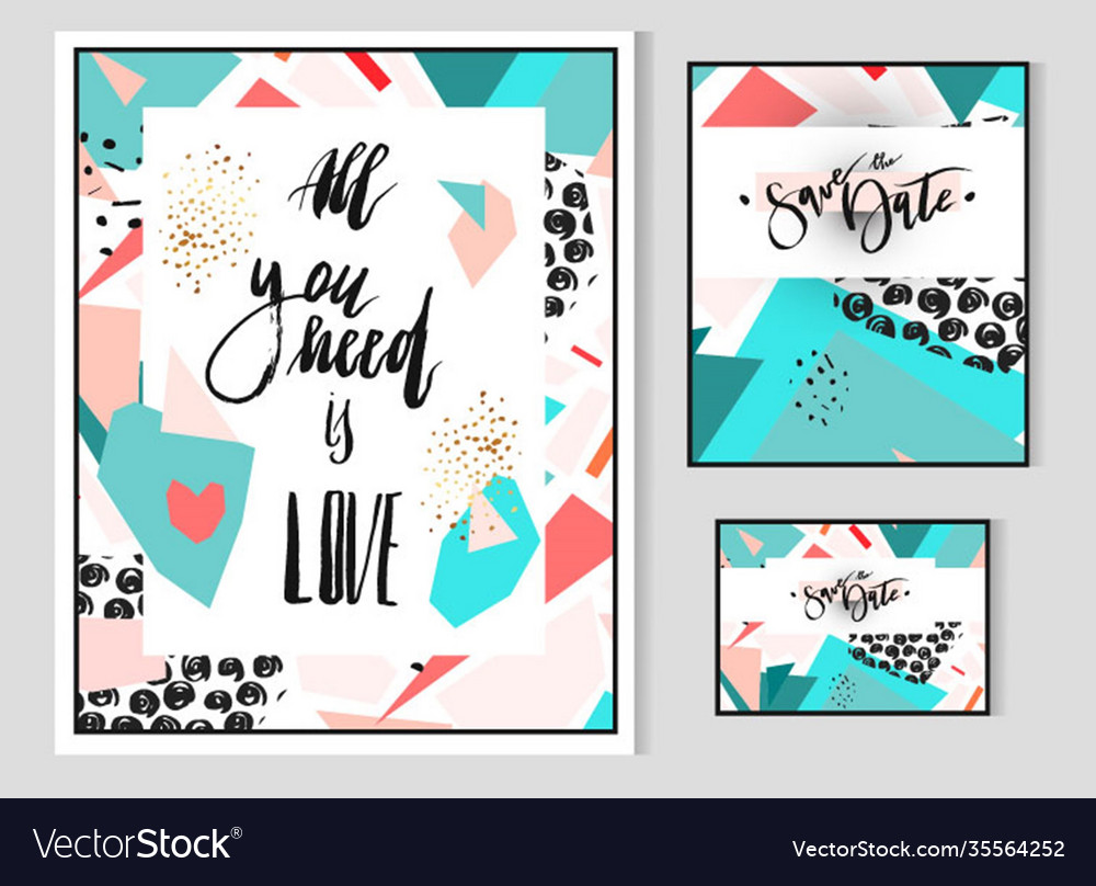 Hand drawn abstract geometric set with save