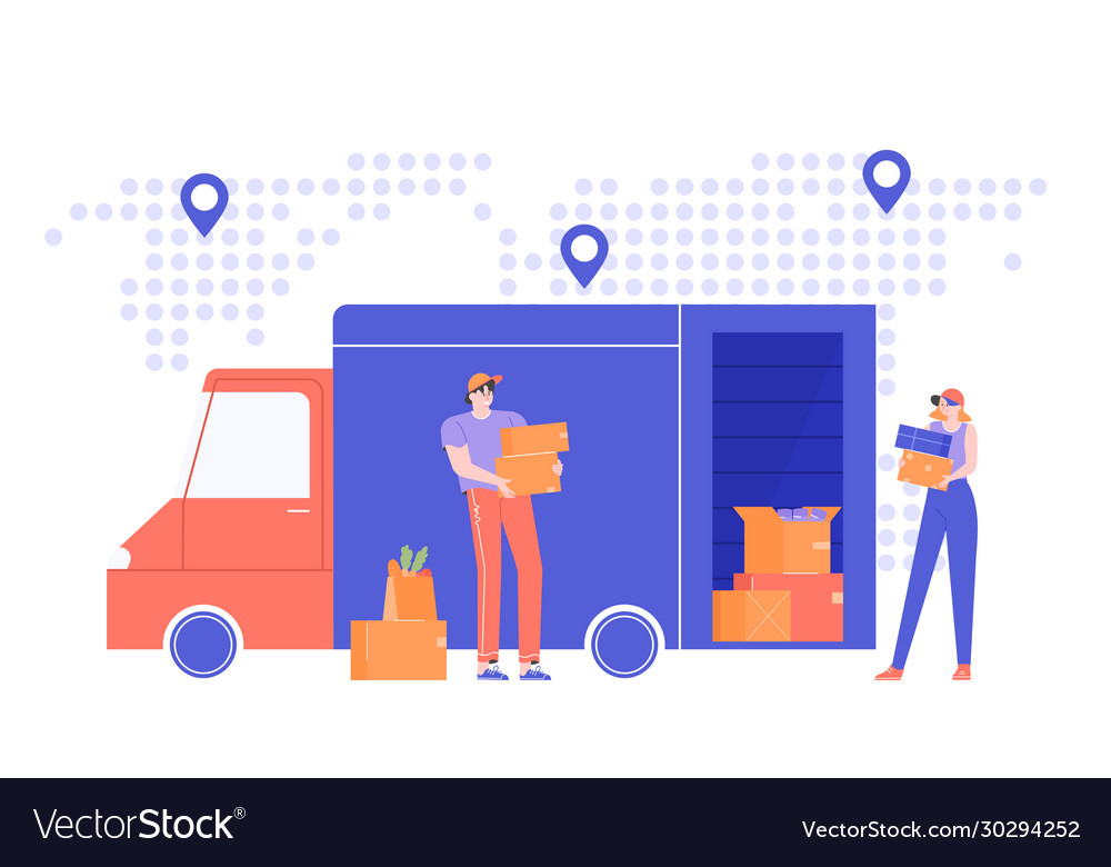 Movers transport company near truck Royalty Free Vector