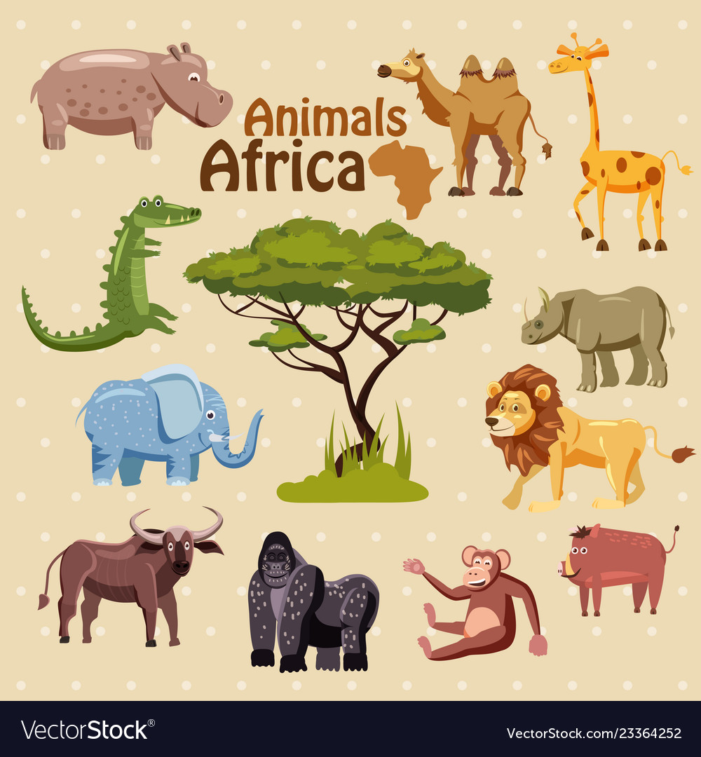 Set of cute african animals stickers cartoon Vector Image