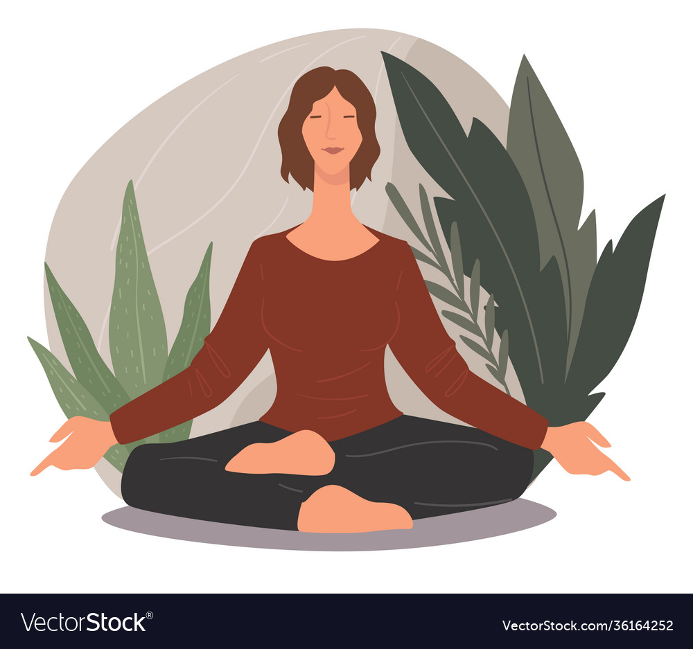 Woman meditating and practicing yoga asanas poses Vector Image