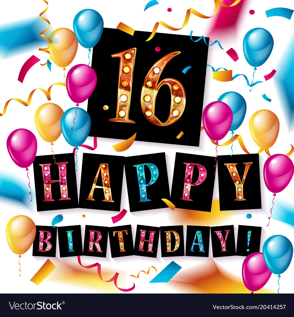 16th Birthday Celebration With Color Balloons Vector Image