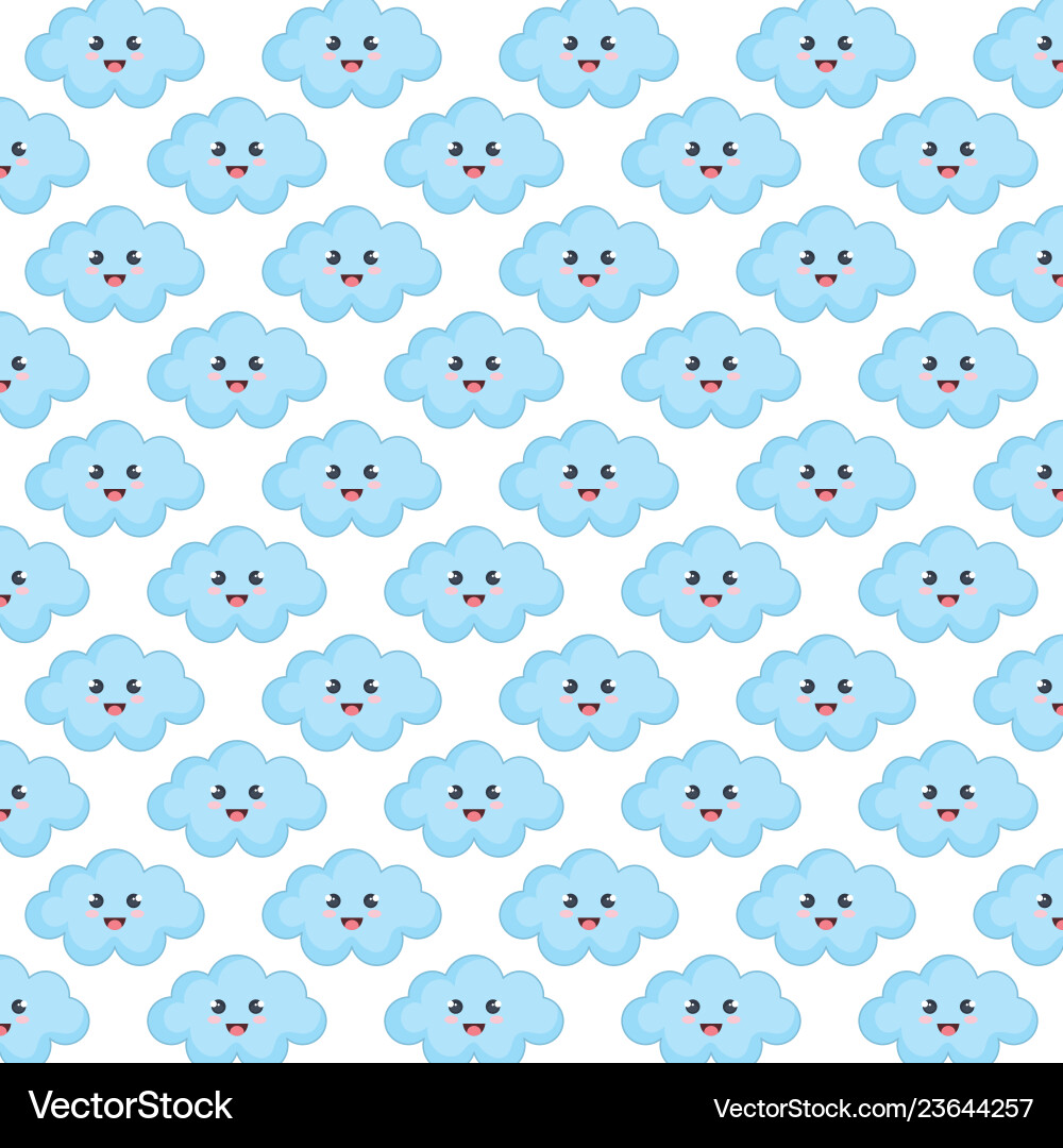 Cute cloud kawaii character pattern Royalty Free Vector