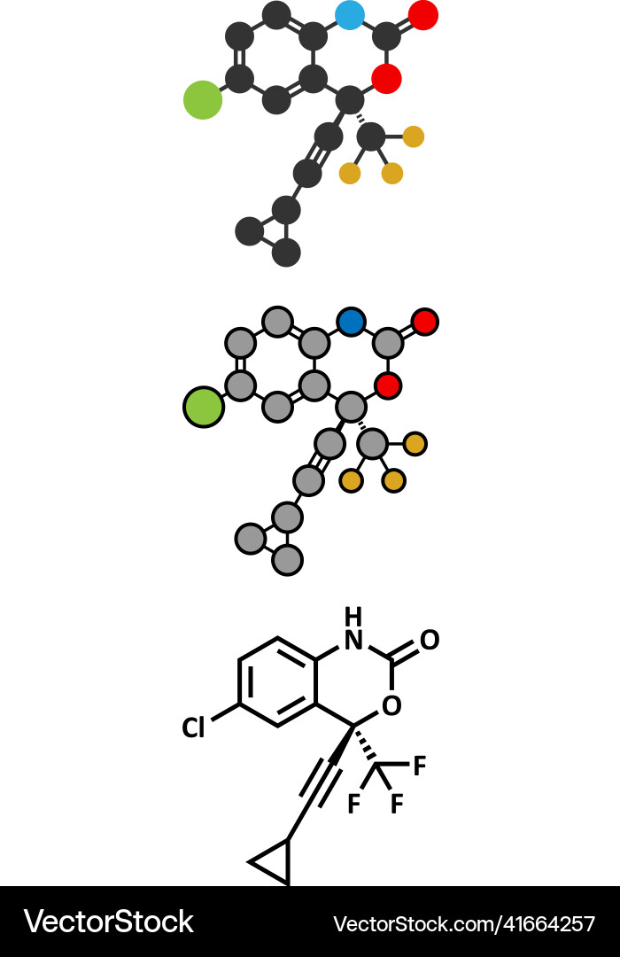 Efavirenz hiv drug molecule Royalty Free Vector Image