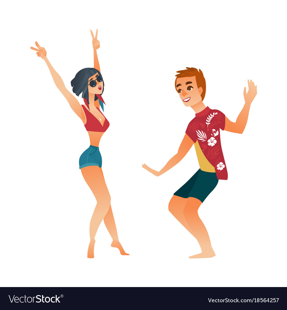 Happy young people dancing at summer beach party Vector Image