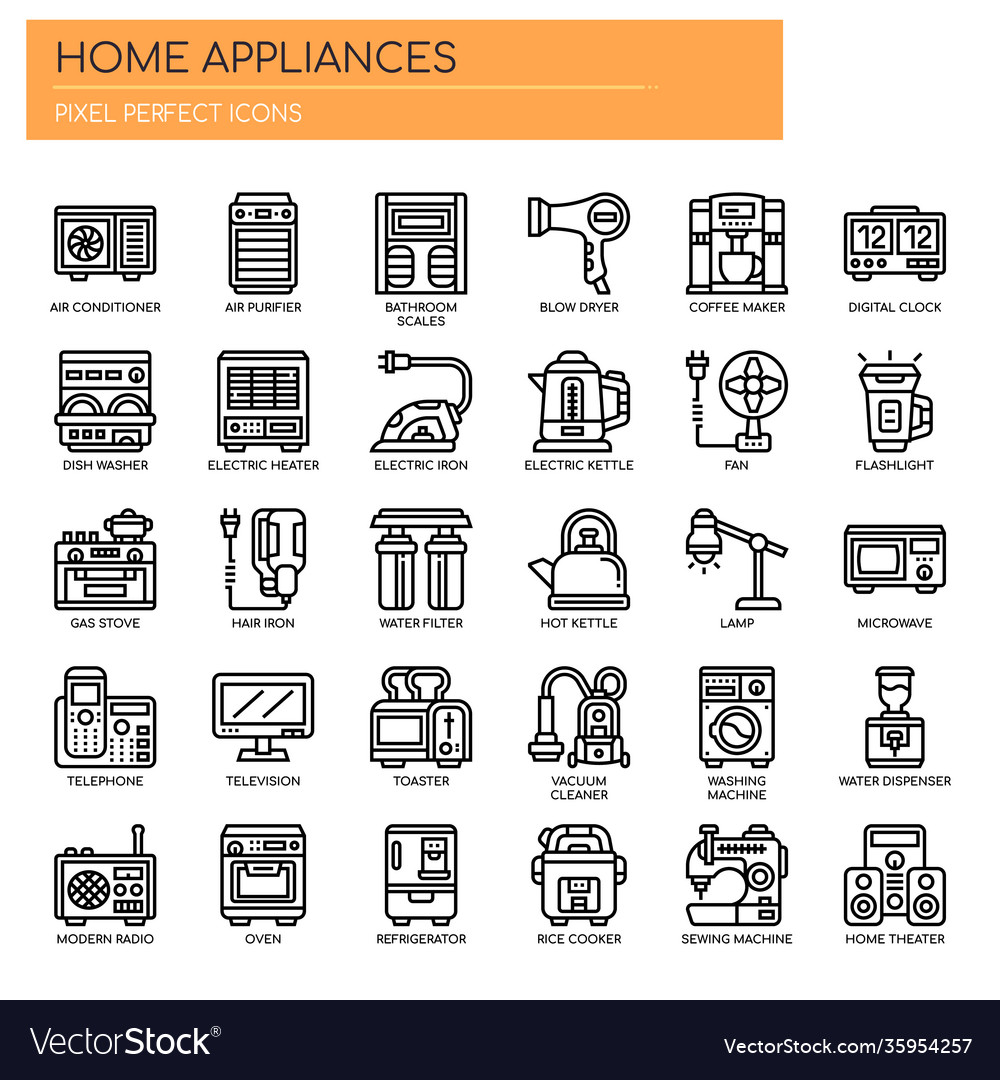 Home appliances thin line and pixel perfect icons Vector Image