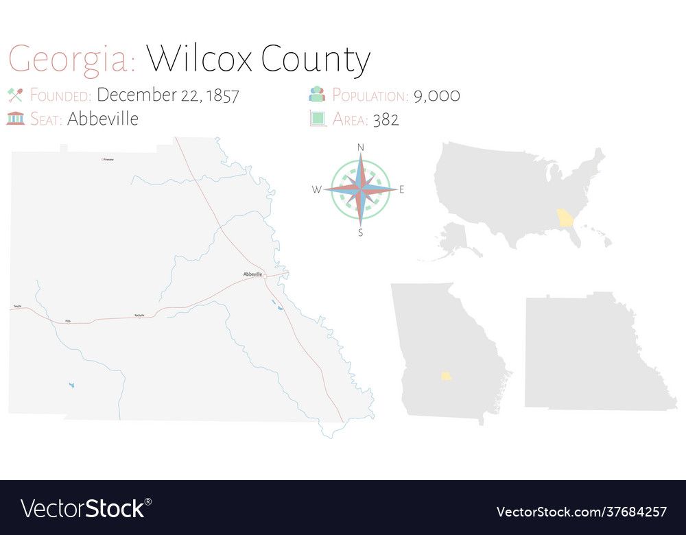 Map wilcox county in georgia Royalty Free Vector Image