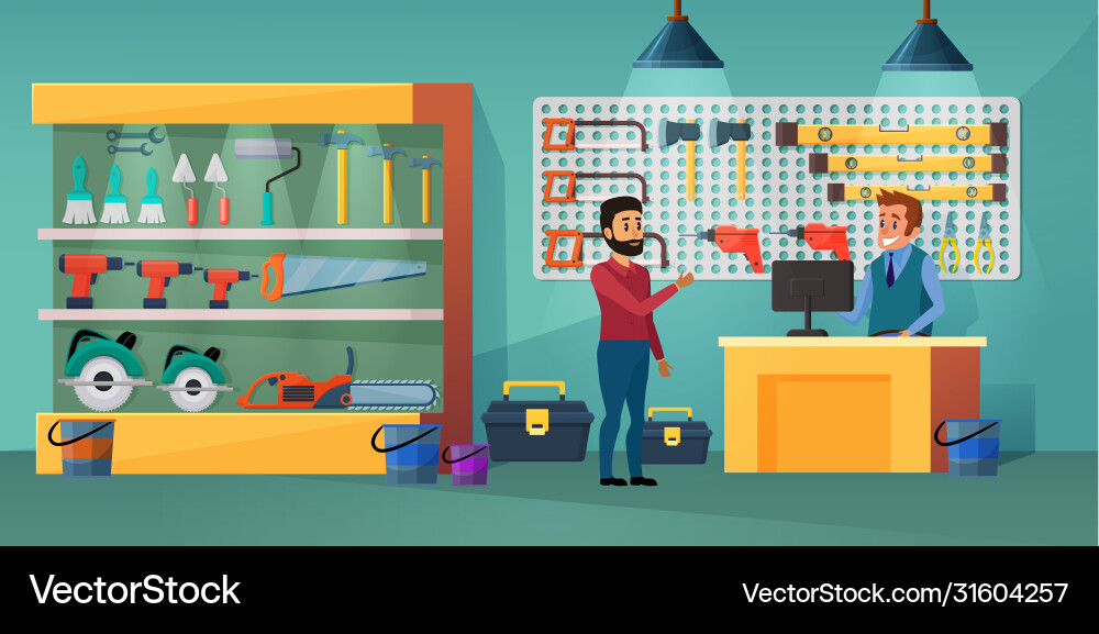 People in tool store cartoon Royalty Free Vector Image