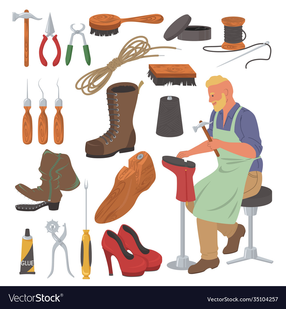 Shoemaker set flat isolated Royalty Free Vector Image