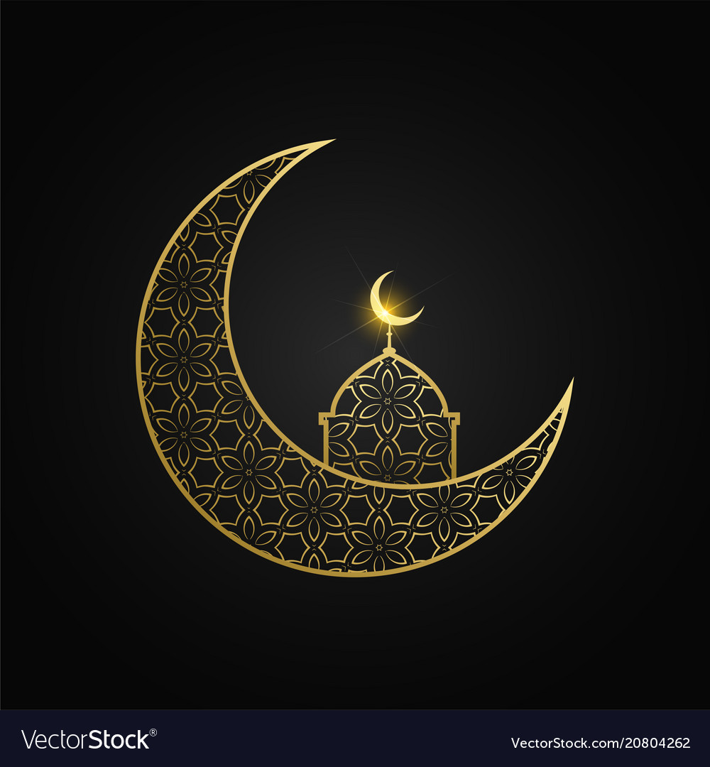 Creative eid mubarak moon and mosque design Vector Image