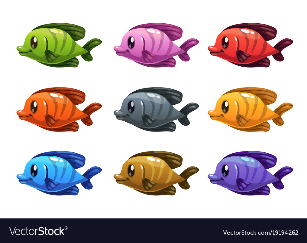 Funny cartoon colorful fishes set Royalty Free Vector Image Funny cartoon colorful fishes set Royalty Free Vector Image