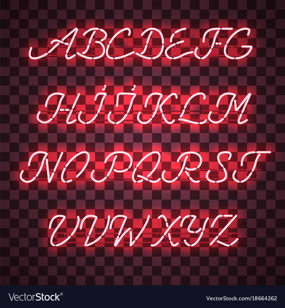 Glowing red neon uppercase script font Royalty Free Vector
