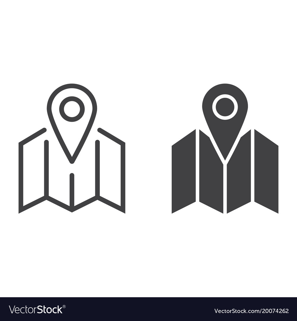 Pinpoint on map line and glyph icon Royalty Free Vector