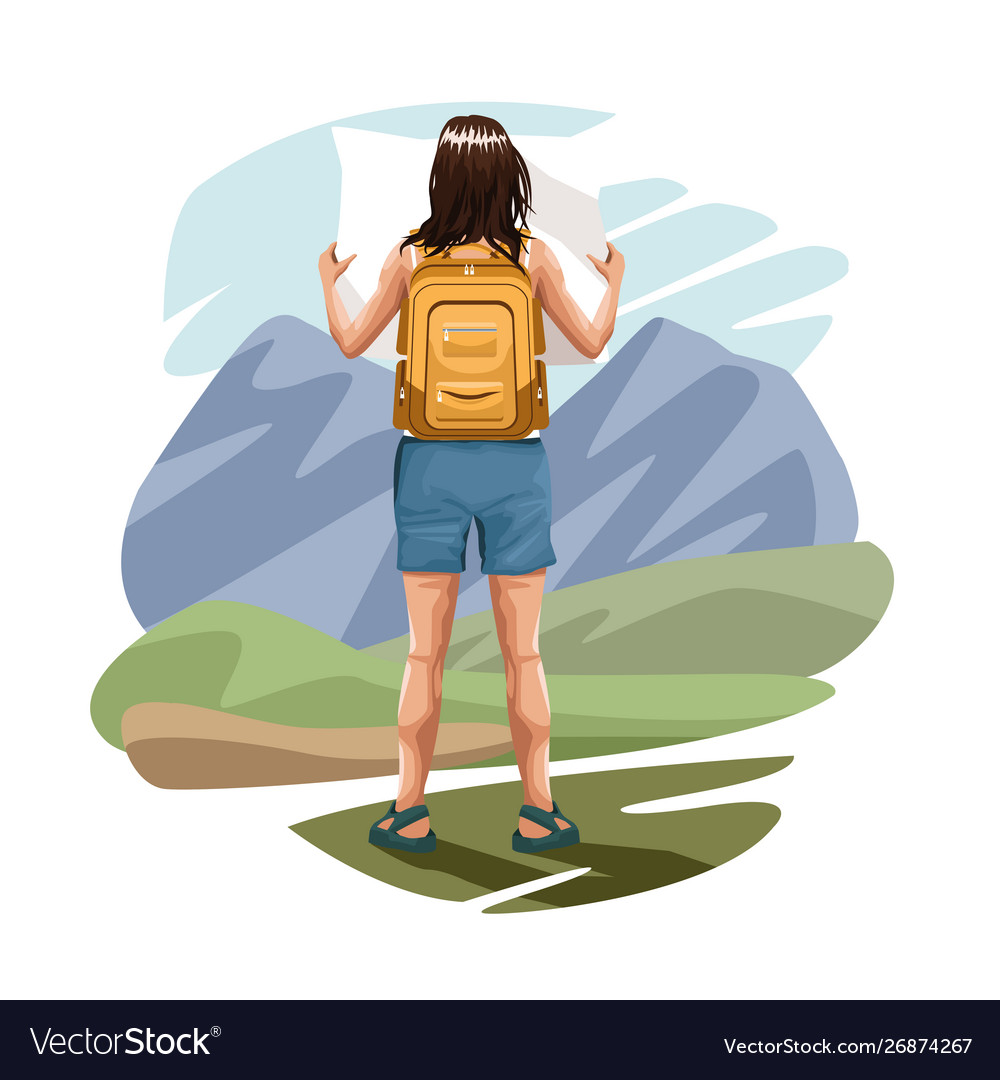 Backpack traveler tourist back cartoon