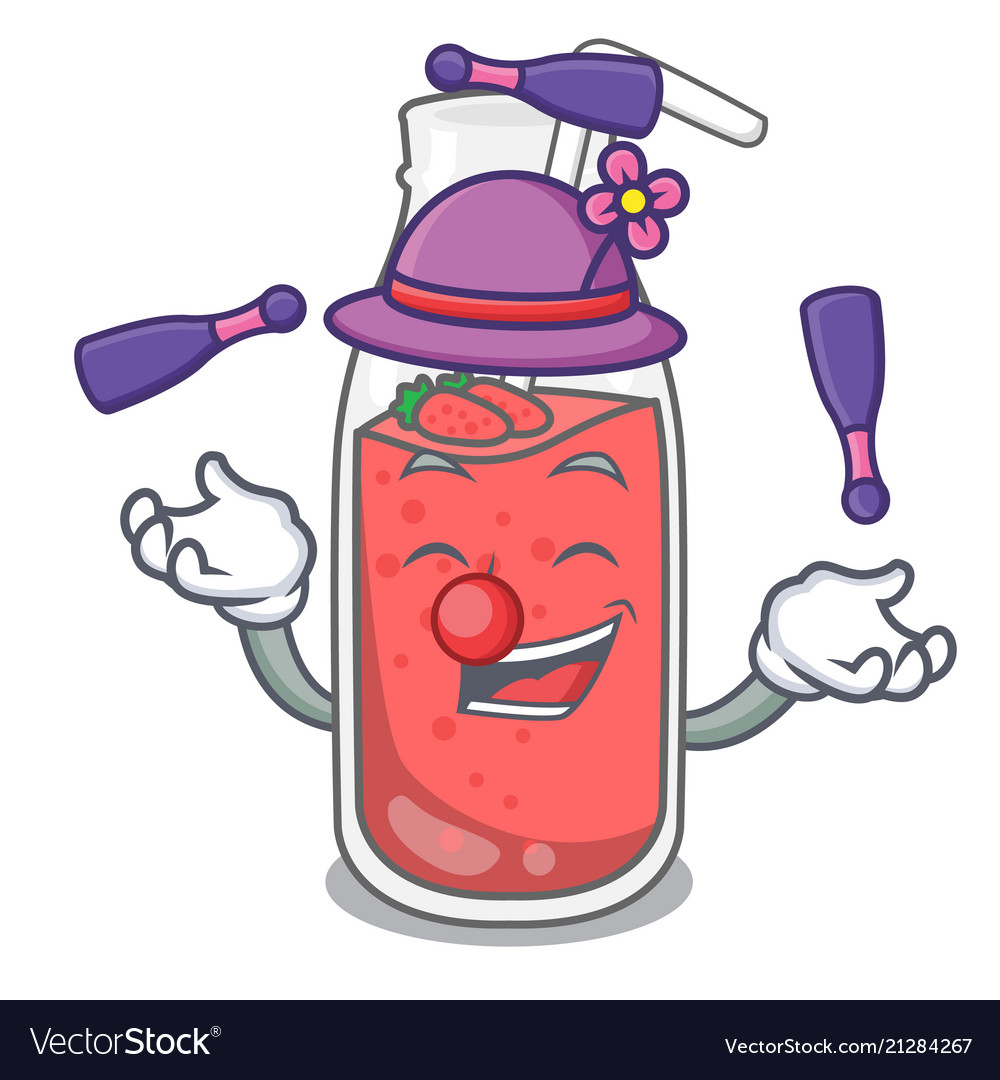 Juggling strawberry smoothie mascot cartoon