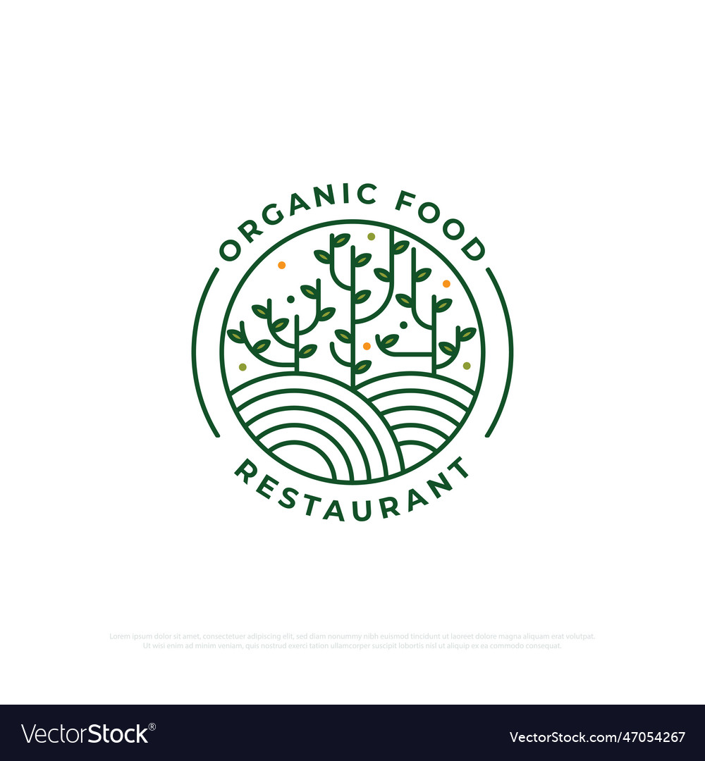 Monogram organic food logo design round emblem Vector Image