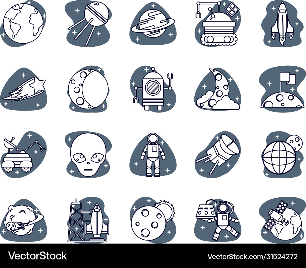 Bundle space set icons Royalty Free Vector Image