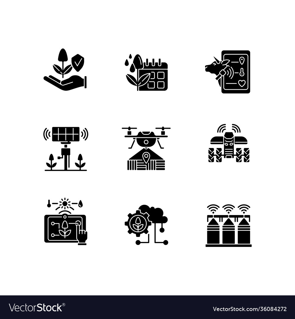 Innovation technology black glyph icons set