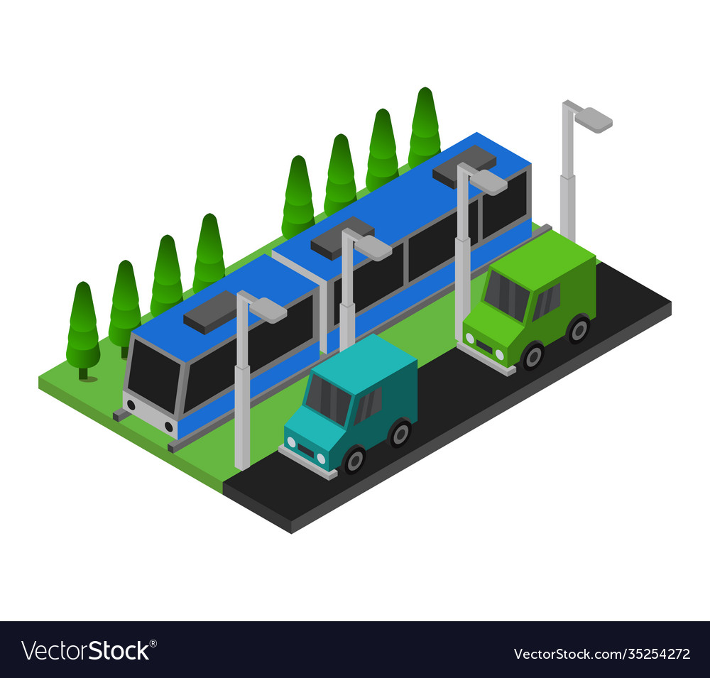 Isometric train in on background graphic