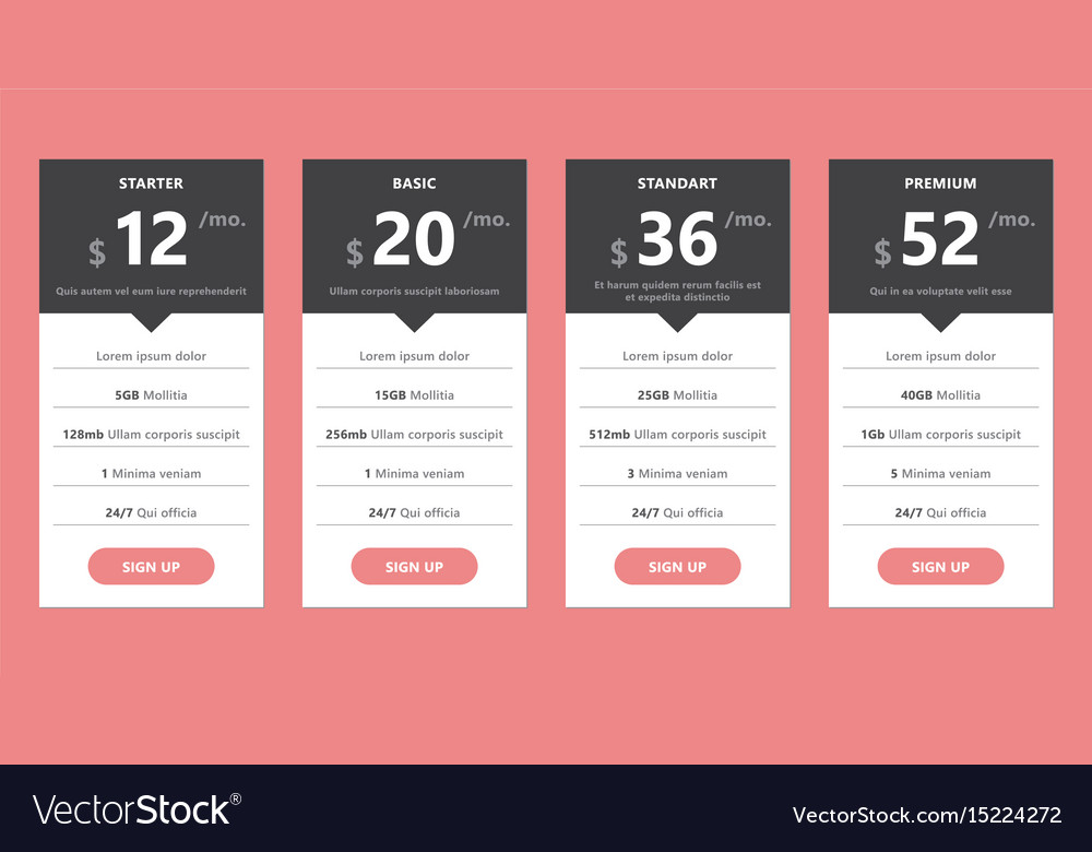 Pricing Table Template For Web Design And Business