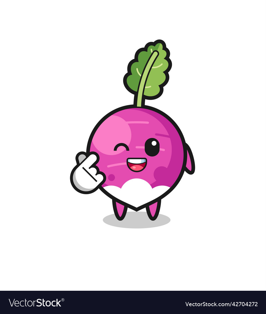 Turnip character doing korean finger heart