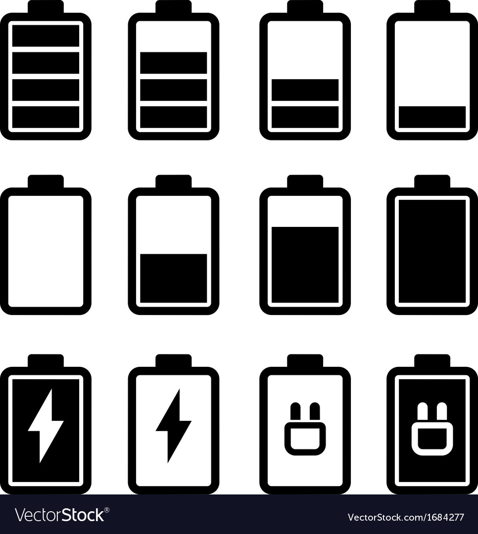 Battery black icons Royalty Free Vector Image - VectorStock