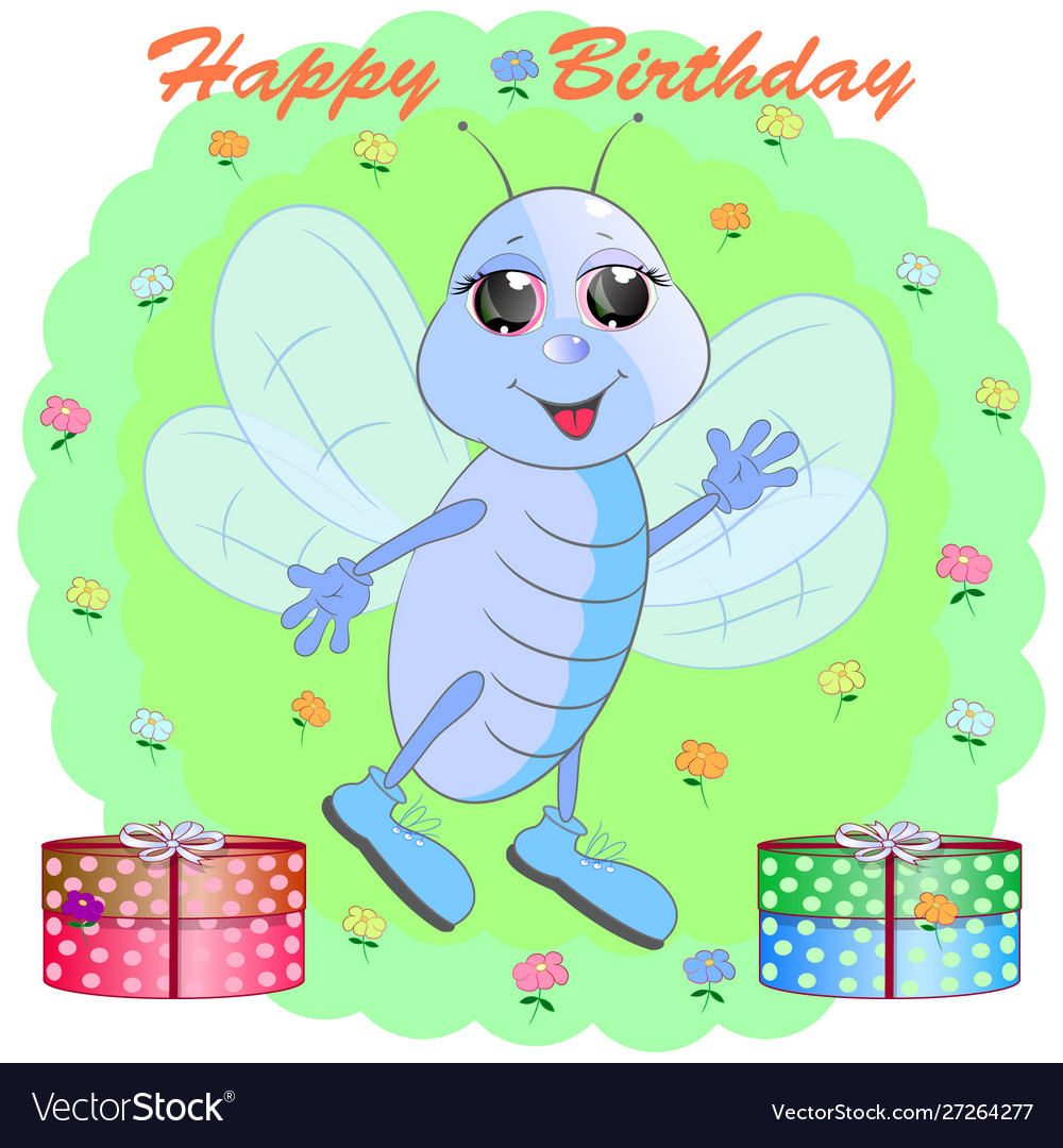 Birthday greeting card with blue butterfly