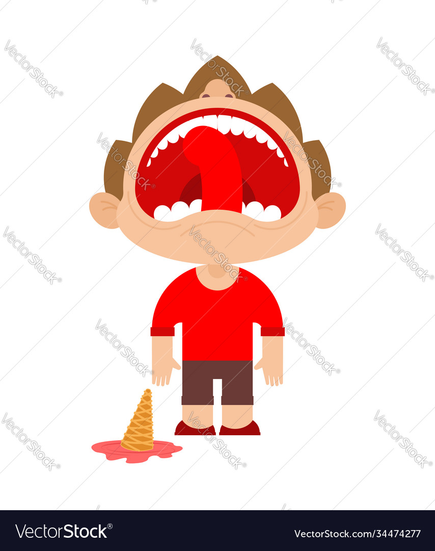 Boy dropped ice cream cry bacrying kid Royalty Free Vector