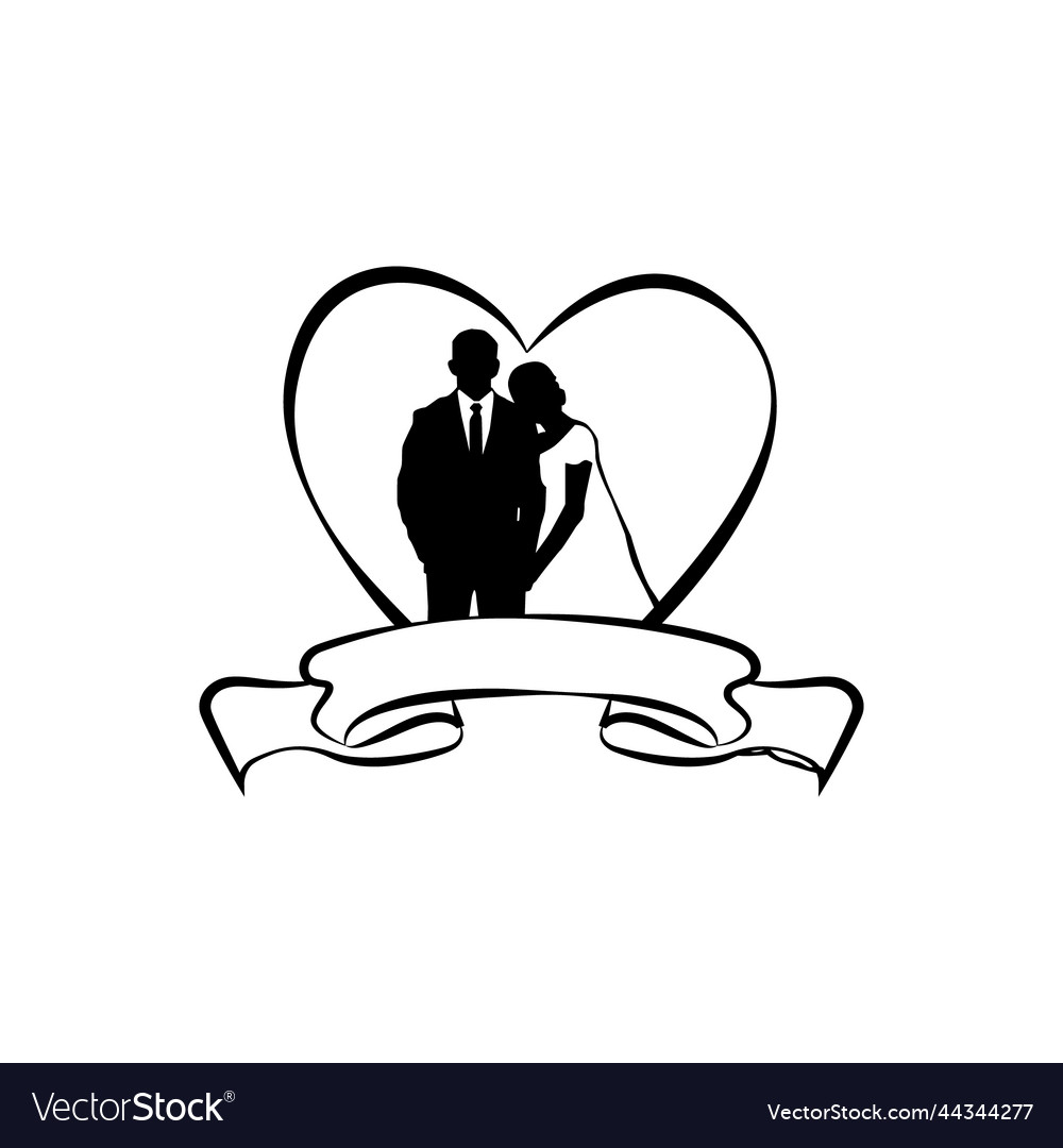 Bride and groom wedding silhouette banner Vector Image