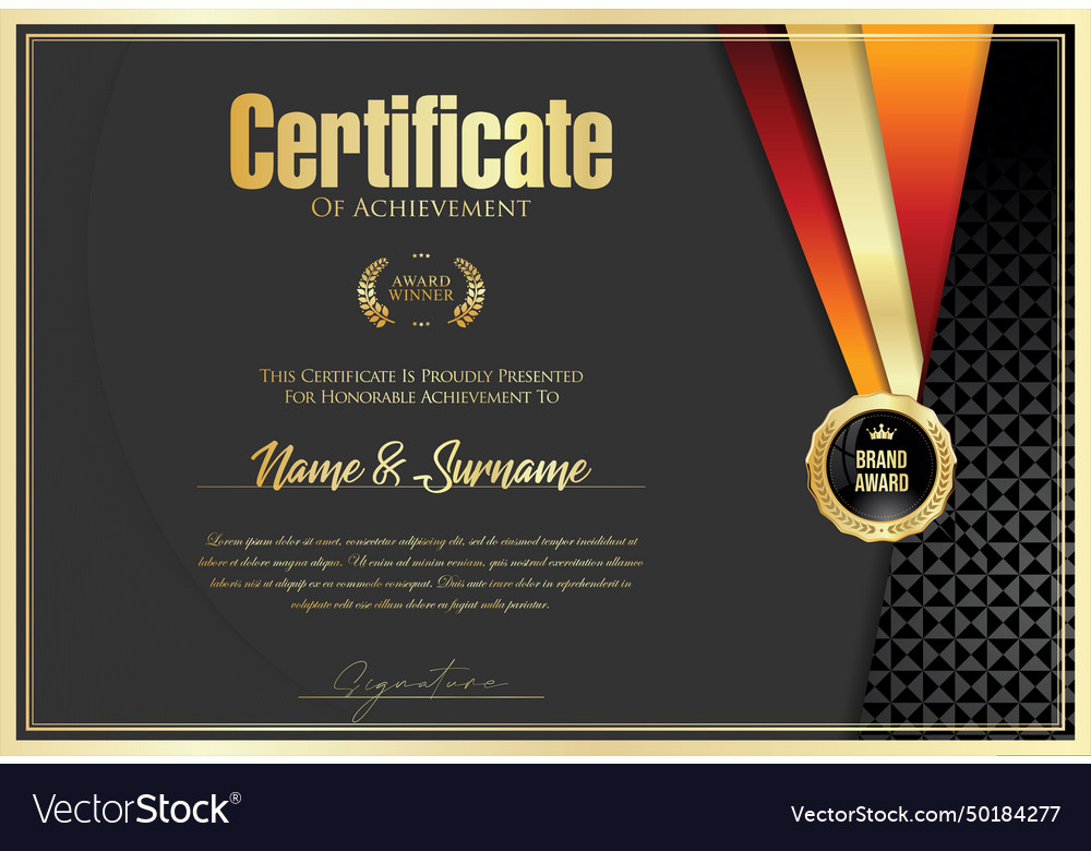 Certificate with golden seal and colorful design Vector Image