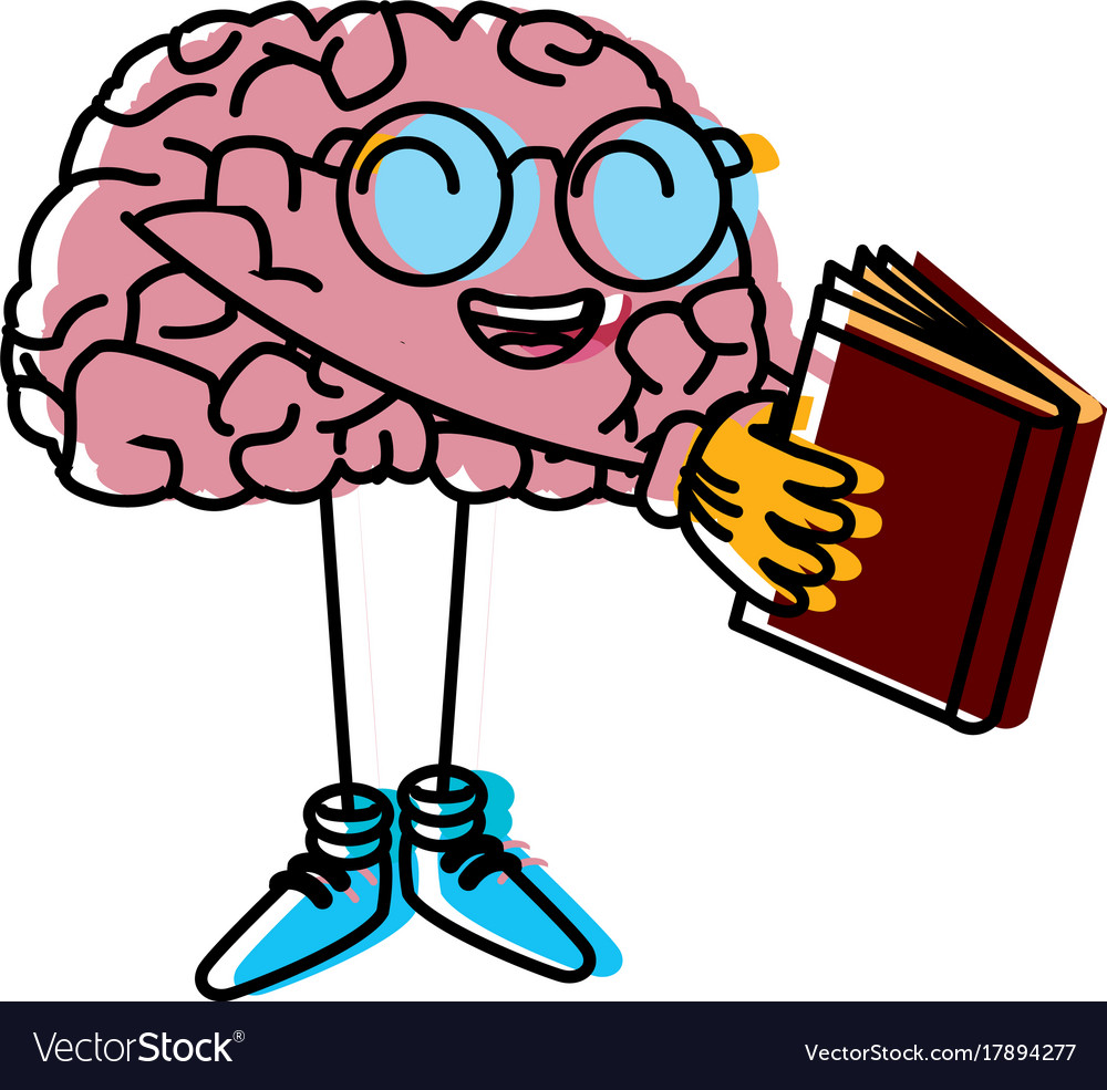 Cute brain reading cartoon Royalty Free Vector Image