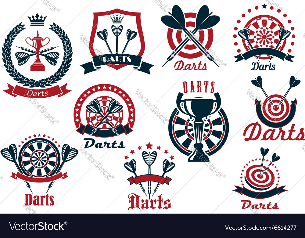 Darts game sporting club icons Royalty Free Vector Image