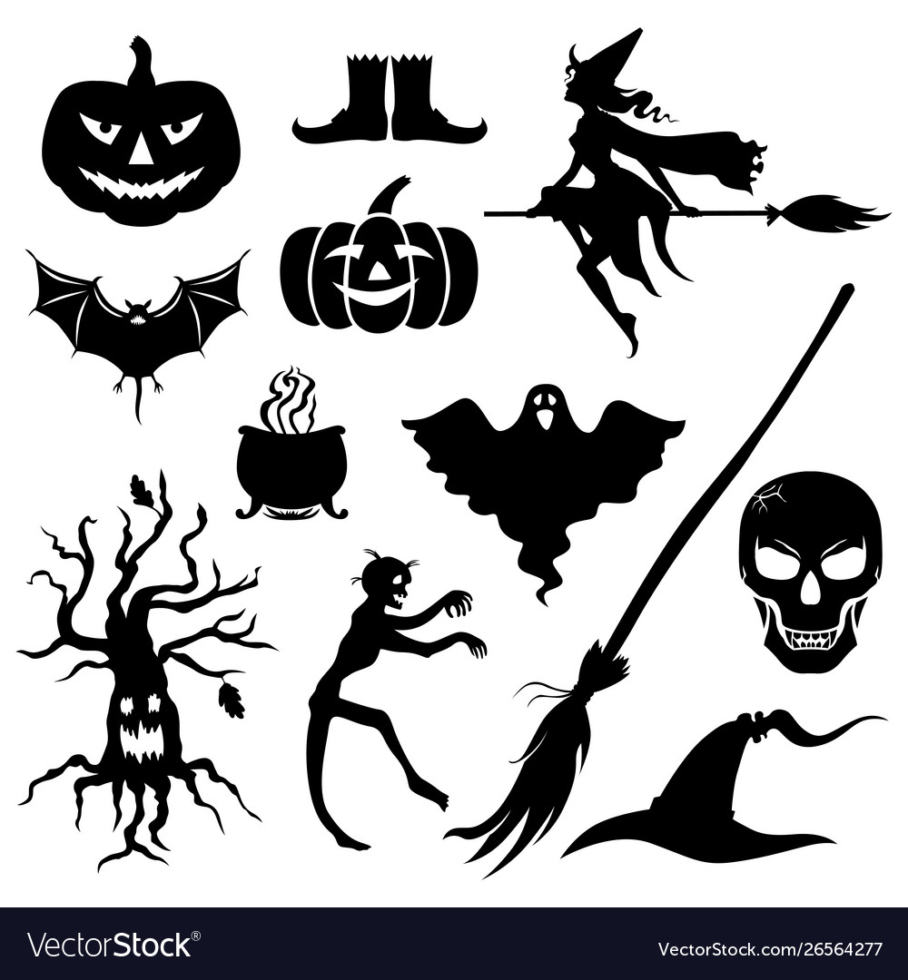 Halloween silhouette icon set Royalty Free Vector Image