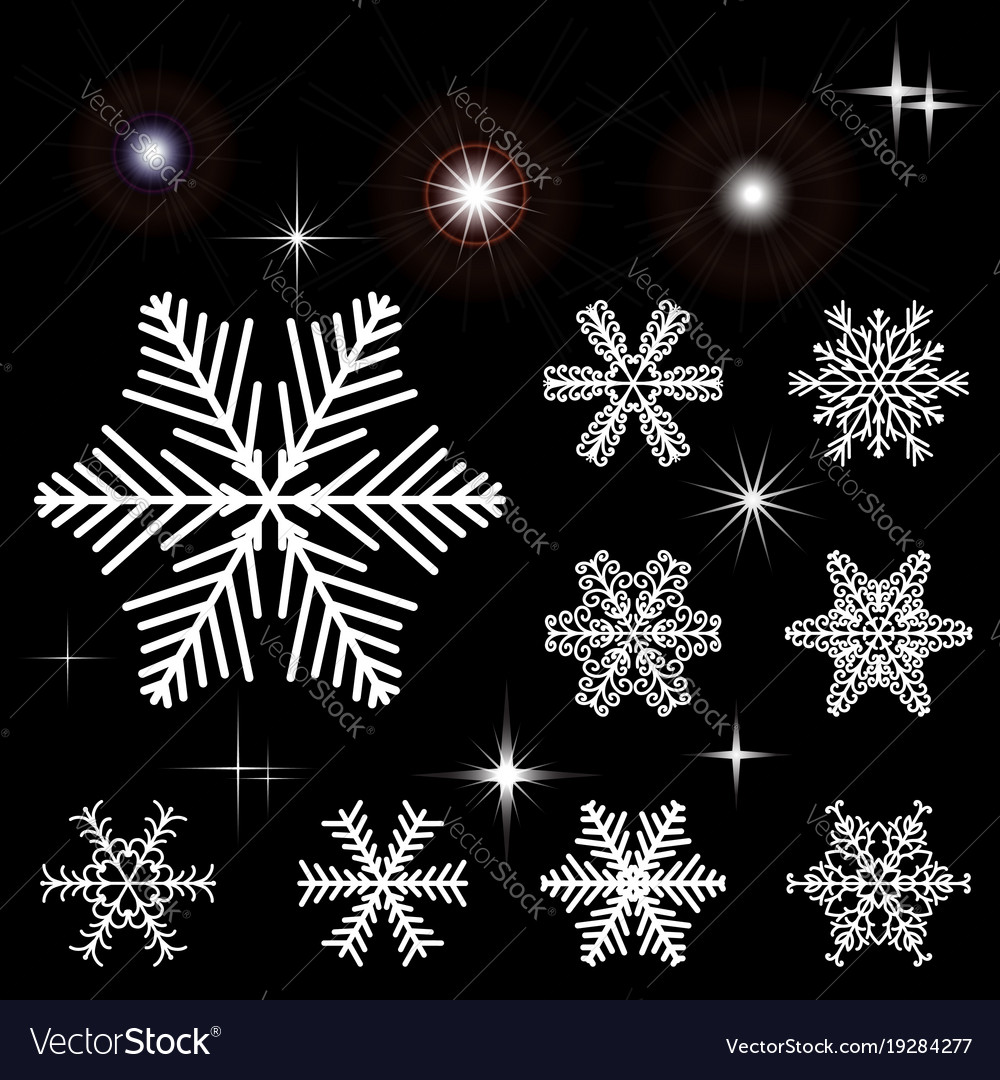 Set of snow-flakes and flashing outbreaks Vector Image