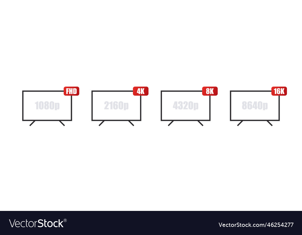 Tv resolution icons set video image size full hd Vector Image