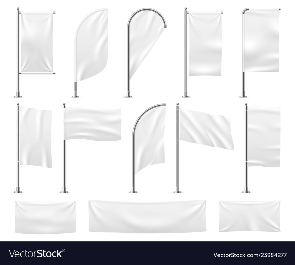 White flags set blank banner mockup empty waving Vector Image