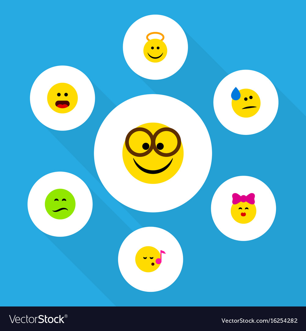 Flat icon emoji set of frown angel descant