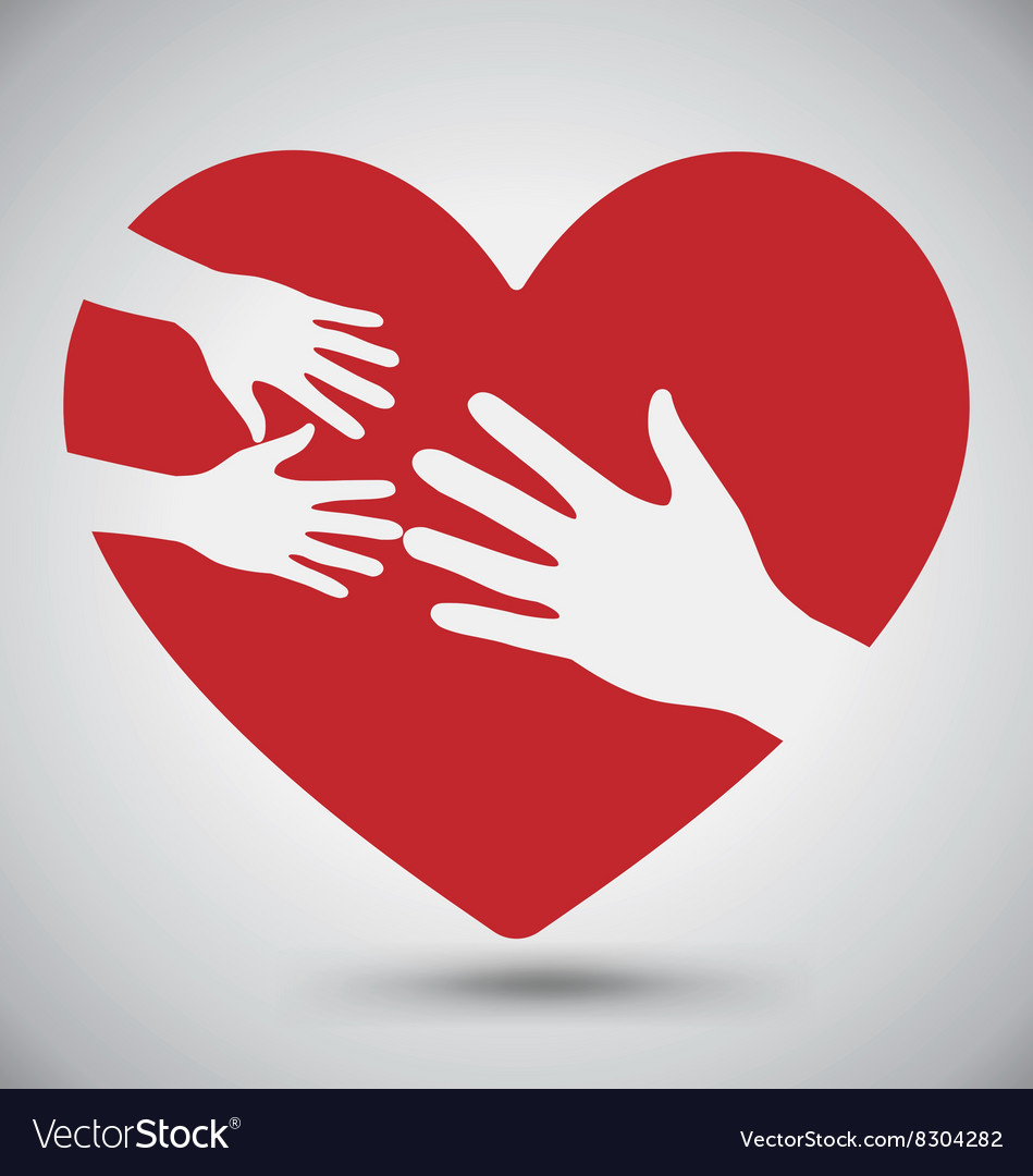 Hand of adult and kid on red heart Royalty Free Vector Image